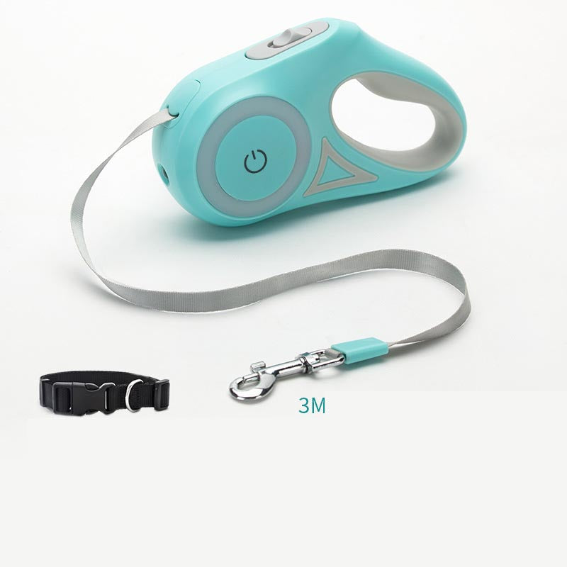 correa retractil para perros con luz led mas collar