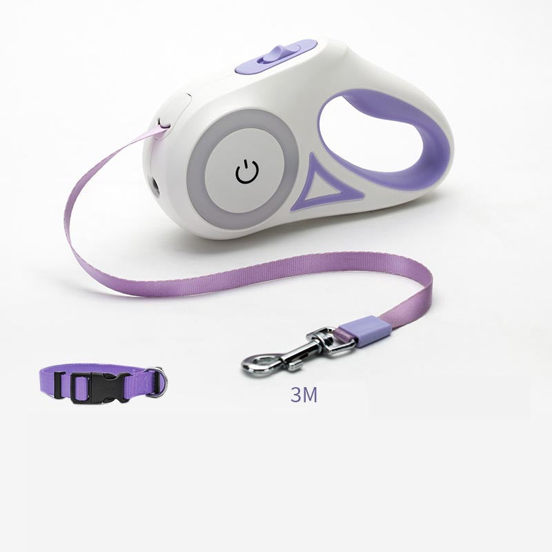 correa retractil para perros con luz led mas collar