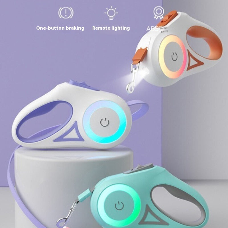 correa retractil para perros con luz led mas collar