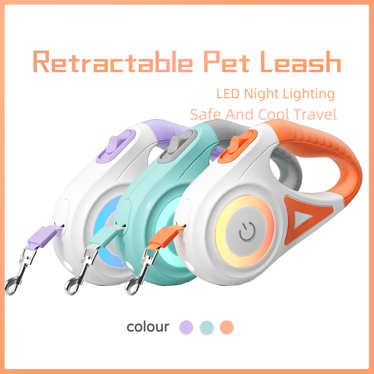 correa retractil para perros con luz led mas collar